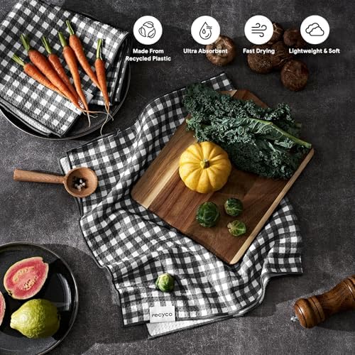 RECYCO Waffle Kitchen Towel Set of 2 - Quick Dry Microfiber Sustainable Dish Towels - Ultra Absorbent Reusable Cleaning Tea Towels - Lightweight Hand Towels,16”x 28”, Dove Gray Plaid - Image 2