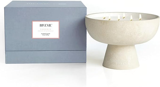 BLUEME Romance - Oakmoss & Sandalwood, Luxury Candle w/Essential Oils, 6 Wick, Hand-Poured Soy, Cotton Wick, Ceramic