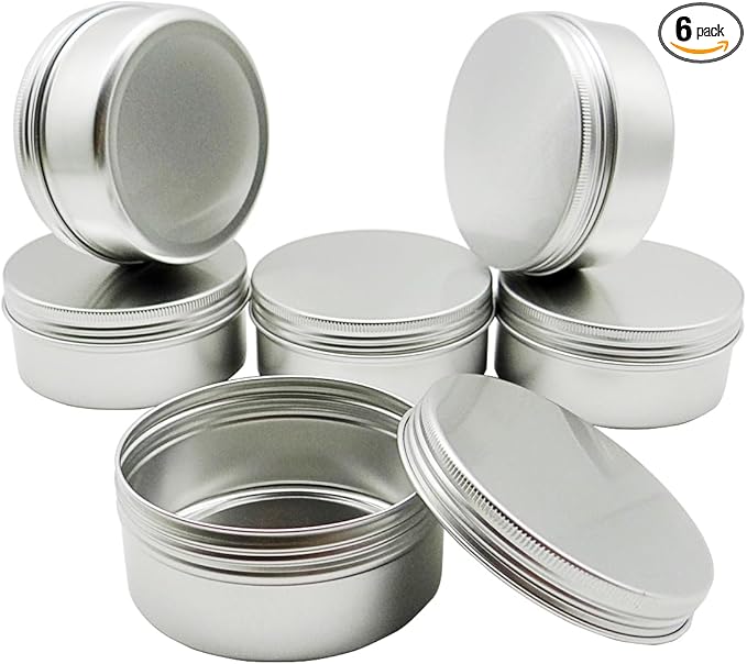 6pcs 150ml Aluminum Tin Jars with Screw Cap Lids, Empty Refillable Makeup Lip Balm Containers Round Travel Jars Cosmetics Pots Metal Cans for DIY Crafts Salve Cream Candle Powder Tea Beads
