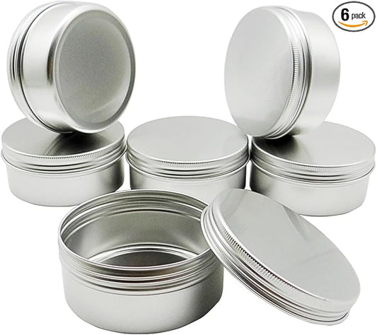 6pcs 150ml Aluminum Tin Jars with Screw Cap Lids, Empty Refillable Makeup Lip Balm Containers Round Travel Jars Cosmetics Pots Metal Cans for DIY Crafts Salve Cream Candle Powder Tea Beads