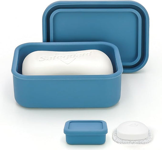 Leak Proof Silicone Travel Soap Case with Draining Layer, Compact Portable Soap Container, Shatterproof Soap Holder for Traveling, Camping, Gym, Bar Soap Caddy (Dark Blue)