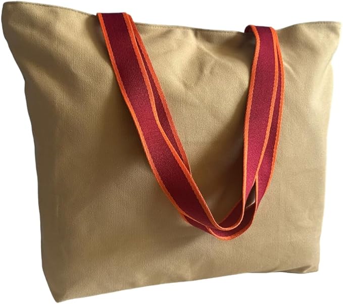 16OZ Cotton Canvas Zipper Closure Lined Grocery Shopping Beach Casual Multi Purpose Tote X-Large