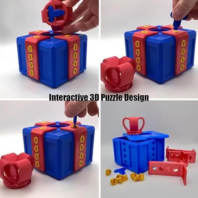 The Prank Box Funny Christmas Gifts Box Annoying Hilarious Screw Challenge with Surprise 3D Printed Screw Gifts Boxes Ideal for Birthday, Christmas (Red and black)
