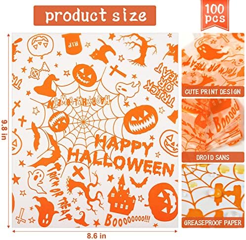 100 Pcs Halloween Wax Paper Food Sheets with Pumpkin Pattern - Image 5