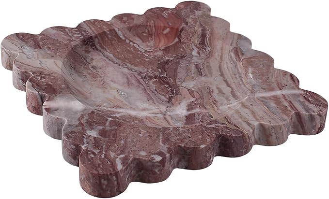 Natural Travertine Decorative Tray with Scalloped Edge, Marble Vanity Tray for Countertop Organizer, Catchall Tray for Perfume, Candles, Jewelry Dish
