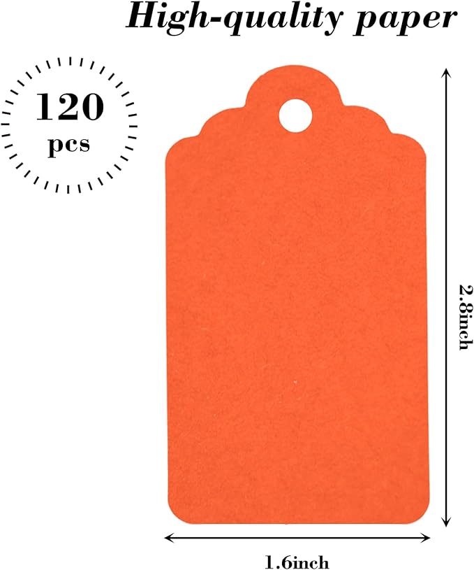 SallyFashion 120PCS Gift Tags - Orange Hanging Tags for Gifts, DIY Wedding, Birthday
