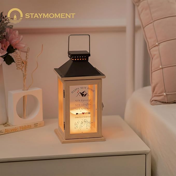 House Warming Gifts for New Home: Housewarming Gift for Women Farmhouse Home Decor Wood Lantern for Living Room Kitchen Counter Table Shelf