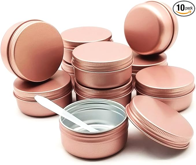 10pack 50ml Aluminum Tin, 50 Gram Travel Size Container Leak Proof Cosmetic Jars, 50g Small Makeup Round Screw Lids Cans for Cosmetic, Salves, Lip Balms, Toner, Cream, Candle, Tea, Wax, Pink