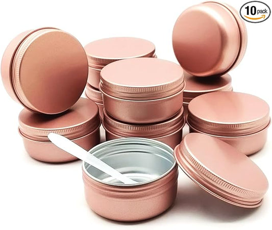 10pack 50ml Aluminum Tin, 50 Gram Travel Size Container Leak Proof Cosmetic Jars, 50g Small Makeup Round Screw Lids Cans for Cosmetic, Salves, Lip Balms, Toner, Cream, Candle, Tea, Wax, Pink