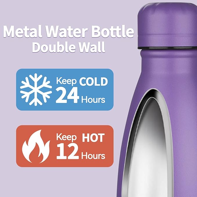 OWS 17oz Insulated Water Bottles Bulk 1/2/4 Pack, Metal Sports Water Bottles, Double Wall Vacuum BPA-Free Flask for School, Sports(purple navy 1pc)