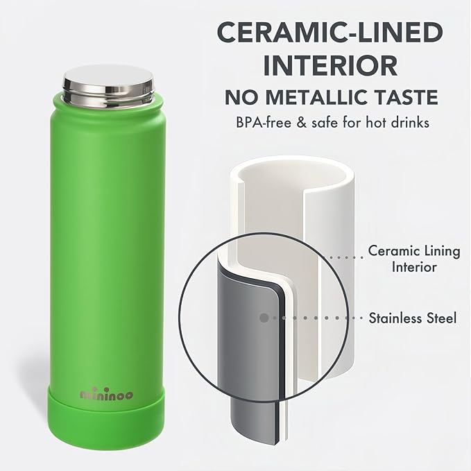 Insulated Stainless Steel Water Bottle with Straw, Ceramic-Lined, BPA-Free & Leak-Proof, 24 oz, Canopy Green