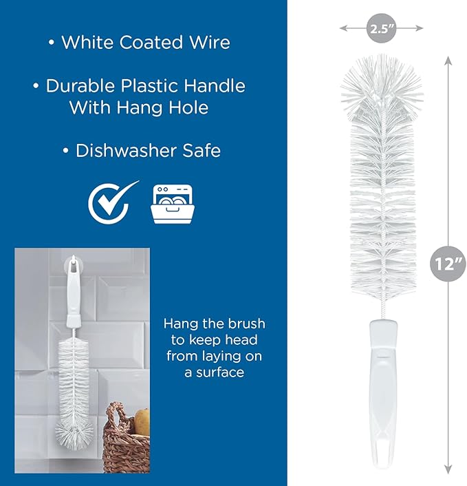 LOLA Bottle Brush Cleaner, Durable Fiber Bristles Around Twisted Wire with Gripper Handle & Storage Hang Hole, Dishwasher Safe, 1 Pack