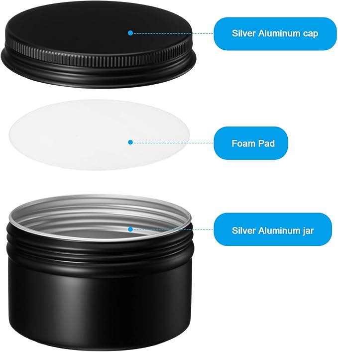 Patelai Black Christmas Aluminum Tin Cans 24 Pcs 4 oz Round Metal Tin Jar Containers Refillable Aluminum Storage Cans with Screw Lid and 10 Sheets Label Sticker for Salve Spice Candy Candle