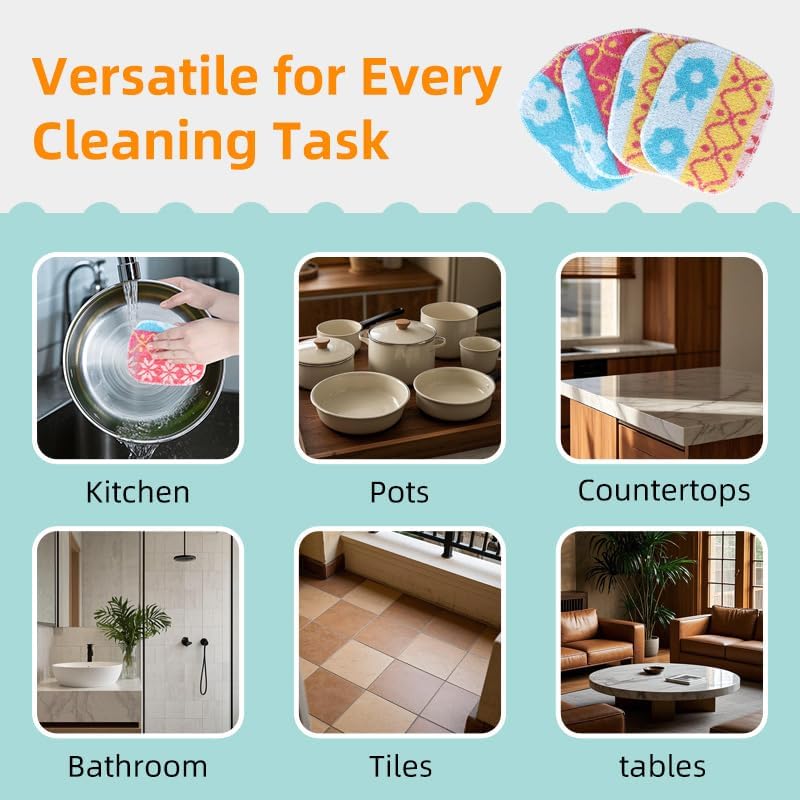 Amarelle Scrub,Eco-Friendly Reusable Dish Scrubbers for Washing Dishes,Soft Safe and Non-Scratch Scrubber, Durable Scouring Pad for Kitchen and Household Cleaning (Sunlit Carnival, 5-Pack) - Image 4