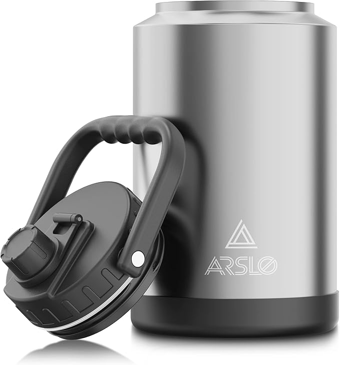 large Insulated Water Jug With Handle, One Gallon Insulated Water Bottle, 1 Gallon Stainless Steel Water Jug, Silver, 128 oz, 1 Count (Pack of 1)
