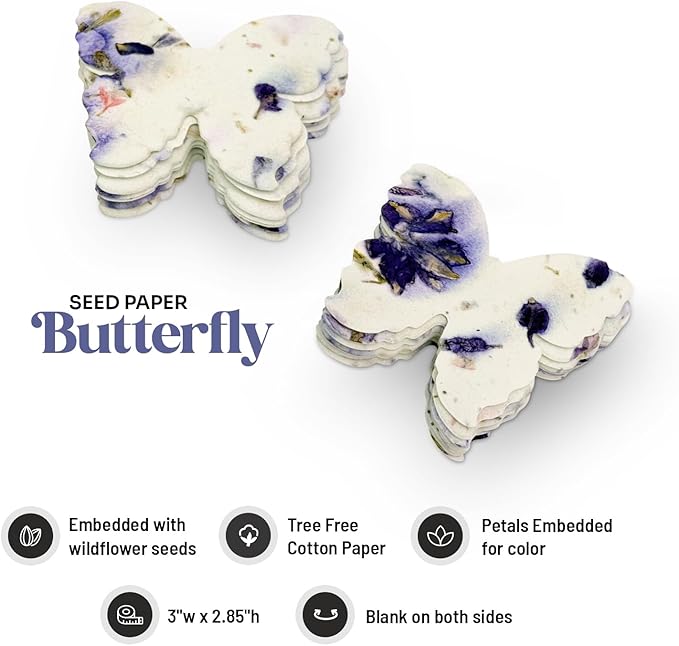 Butterfly Seed Paper – 50pcs Large Purple Plantable Wildflower, Writable & Plantable Gift for Moms, Plant Lover, & Teachers, Ideal for Weddings, Baby Shower, Memorial, & Celebrations