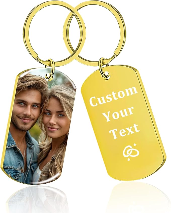 Custom Keychain Double Sided Personalized Picture Text Keychains Engraving Photo Key chains Gifts for Women Boyfriend