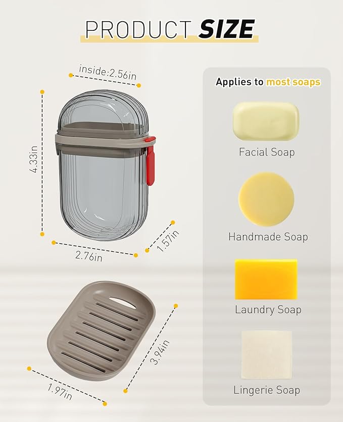 2PCS Soap Sish Travel Case with Lid, Waterproof Leakproof Soap Saver Container with Draining Layer, Bar Soap Travel Case