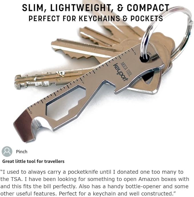 Keyport MOCA 10-in-1 Keychain Multitool (Stainless) | EDC Multi Tool: Pry Bar, Bottle Opener, Screwdriver, Box Opener, Cord Cutter & More | TSA Key Tool | EDC Gear | For Key Organizer & Key Chain