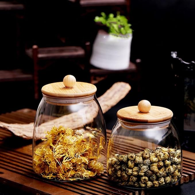 3 Pcs Transparent Food Storage Jars with Wooden Lids Airtight Sealed Canisters for Tea Candy Dried Fruits Kitchen Pantry Organization