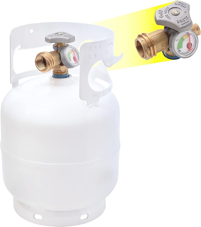 Flame King YSN5LB-GAUGE 5lb Steel Propane Tank Cylinder with Gauge and OPD Valves for Grills and BBQs, Camping, Fishing, & Outdoor Activities, White