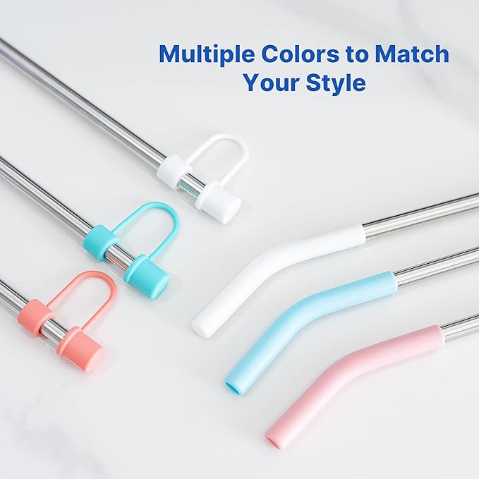 Metal Straws for 14 oz, 20 oz Stanley Tumbler, Reusable Stainless Steel Straws with Silicone Tips for Yeti 20 oz Tumbler, 2 Clean Brush