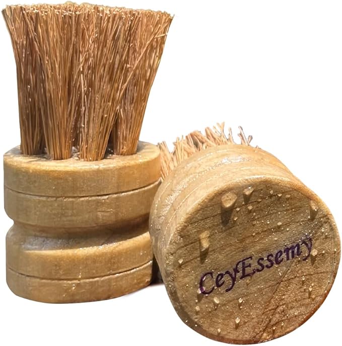 2 Pack Vegetable Brush Dish Scrubber Wooden Dish Brush for Kitchen Natural Coconut Fiber Bristles Champak Wooden Handle Brush for Sink, Dishes, Pans Fruits and Vegetables Cleaning Brush