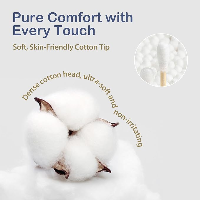 Ourmed Life Cotton Swabs - Biodegradable Bamboo & Cotton, Double-Tipped Cleaning Swabs with Pointed & Round Tips, Hypoallergenic for Ear, Makeup, Eye Makeup Removal, Nail Polish Touch-Ups (1000 Ct)