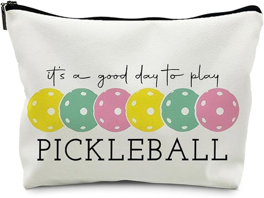 Pickleball Gifts for Women, Colorful Pickleball Makeup Bag for Women, It's a Good Day to Play Pickleball Cosmetic Bag Toiletry Bag, Gifts for Pickleball Lovers, Pickleball Stuff(PU)
