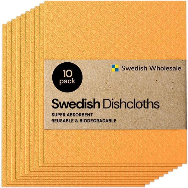 Swedish Wholesale Dishcloths Reusable 8" x 7" Sponge Cloths, Bulk 10 Pack of High Absorbent Cellulose Dish & Kitchen Cleaning Hand Towels, Wring to Dry & Machine Wash, Odor Resistant, Orange by SwedishWholesale