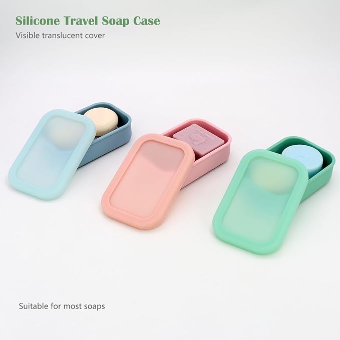 OLAMAR Solid Shampoo Bar Holder,Silicone Travel Soap Case,Enhanced Leak Proof Soap Container with Drainage Layer Soap Holder, Suitable for Bathroom,Camping and Gym (Green, Large)