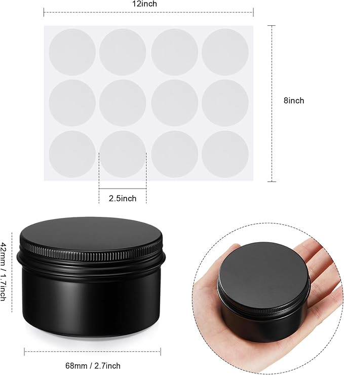 Patelai Black Christmas Aluminum Tin Cans 24 Pcs 4 oz Round Metal Tin Jar Containers Refillable Aluminum Storage Cans with Screw Lid and 10 Sheets Label Sticker for Salve Spice Candy Candle