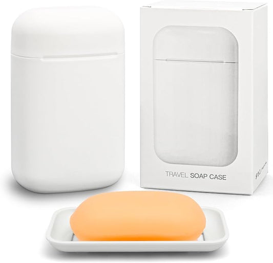 Minimalist Travel Soap Case with Removable Draining Tray, Enhanced Leak-Proof Travel Soap Container with Silicone Seal, Compact Portable Travel Soap Dish, White, 1 Pack