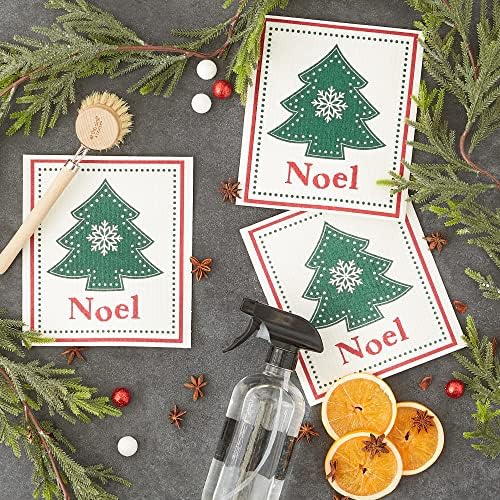 DII Swedish Dishcloths for Kitchen & Cleaning, Reusable, Machine Washable & Dishwasher Safe, Biodegradable, 7.75 x 6.75, Noel Tree, 3 Piece - Image 3