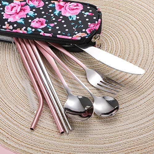 Travel Utensils,Reusable Silverware Set To Go Portable Cutlery Set with a Waterproof Carrying Case for Lunch Boxes Workplace Camping Picnic (GraPink) - Image 5