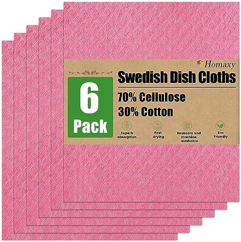 Homaxy Swedish Dishcloths for Kitchen, 6 Pack, Pink by Homaxy