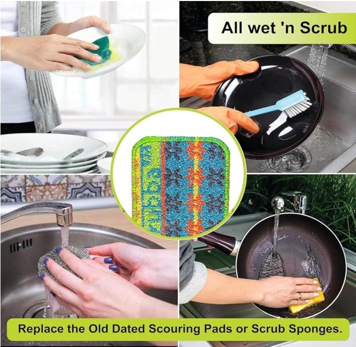 Wet-it! Skrubba 12-Pack Reusable Dish Scrubbers – Non-Scratch Scouring Pads for Kitchen & Household – Eco-Friendly, Dishwasher Safe Scrub Sponges for Dishes, Pots & Pans (Vogue) - Image 3