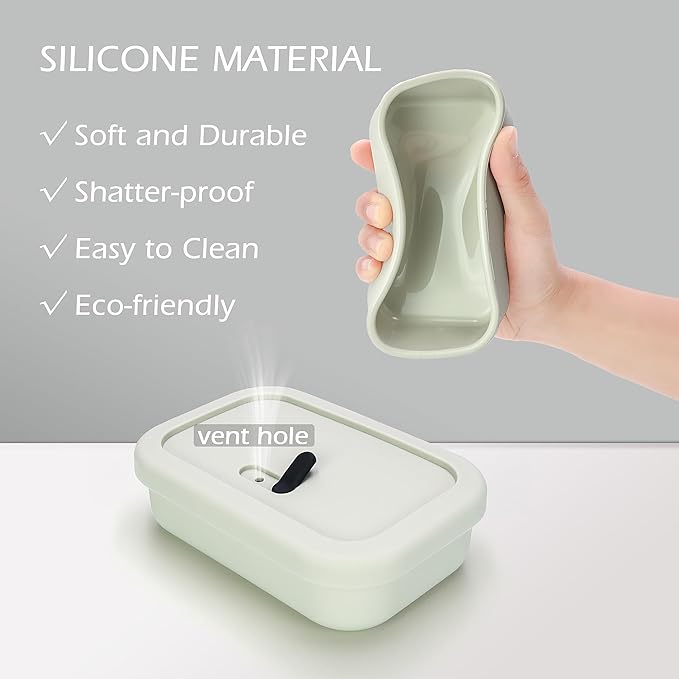 Enhanced Leak Proof Travel Soap Case,Shatterproof Silicone Soap Holder for Traveling, Shampoo and Conditioner Bars Dish with Slip Soap Saver Pad,Portable Soap Box (Offwhite&Offwhite)