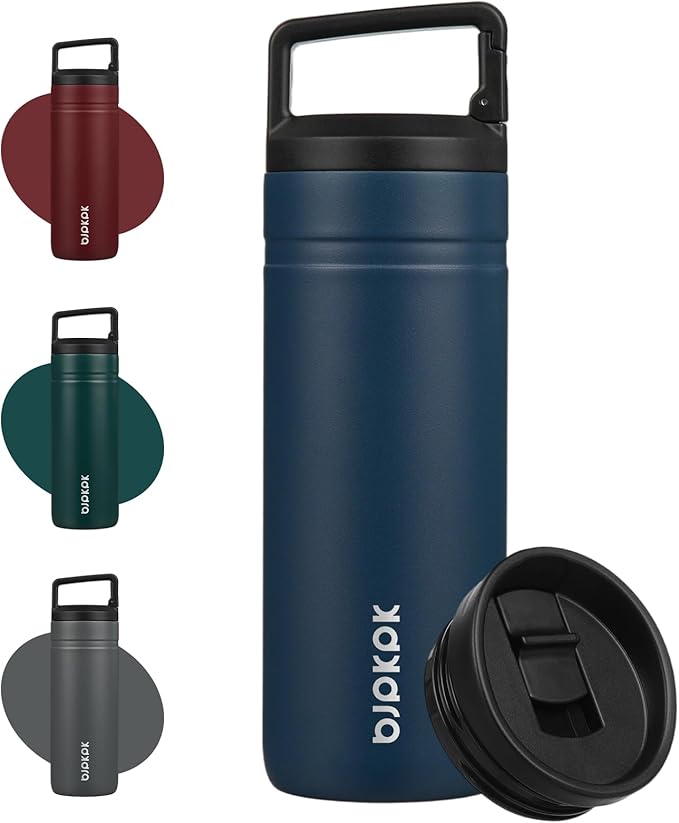 BJPKPK Insulated Water Bottle with 2 Lids,20 oz Double Wall Stainless Steel Vacuum Tumbler Travel Coffee Mug,Wide Mouth Thermal Cup,Navy Blue