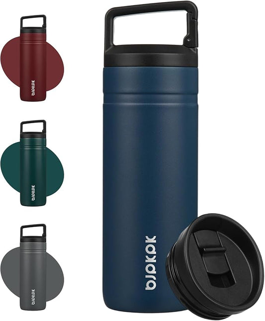 BJPKPK Insulated Water Bottle with 2 Lids,20 oz Double Wall Stainless Steel Vacuum Tumbler Travel Coffee Mug,Wide Mouth Thermal Cup,Navy Blue
