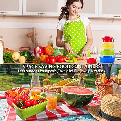 Zopeal 8 Pcs Collapsible Food Storage Containers Foldable Silicone Lunch Containers with Lids 4 Silicone Rectangle Collapsible Bowls and 4 Round Food Bowls Microwave Freezer Dishwasher Safe (Colorful) - Image 7
