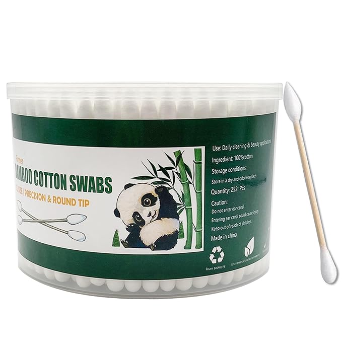 Thick Cotton Swabs,XL Size Natural Bamboo Cotton Buds,Precision & Round Tip 252pcs