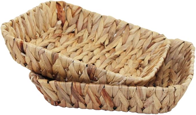 Grass Weaving Tray, Grass Storage Bins for Fruit or Tea,Arts and Crafts. (1) (Rectangle-2PCS)