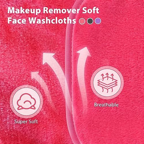 Makeup Remover Cloth, 6" x 6" Make Up Towels Reusable Face Cloth for Washing Face, 12 Pack Makeup Remover Pads Microfiber Face Washcloth with Mesh Bag, Just Water, Grey/Purple/Pink - Image 3