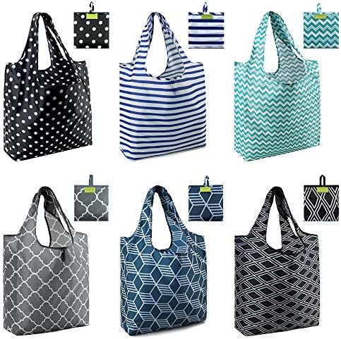BeeGreen Grocery Bags | Reusable Gift Bags, Large Tote for Women & Foldable Beach Bag - 6 Pack Reusable Bag With Handles | Collapsible Cute Cloth Storage for Market, Holiday & Shopping | Washable​ by BeeGreen