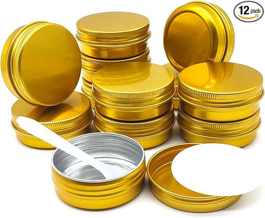12pcs 1oz 30ml Aluminum Tin Jar, 30g Refillable Makeup Container, 30 Gram Gold Screw Lid Round Can Sample Pot for Cosmetic DIY, Handmade, Lip Balm, Cream, Salve, Toner, Candle, Paint, Scrub