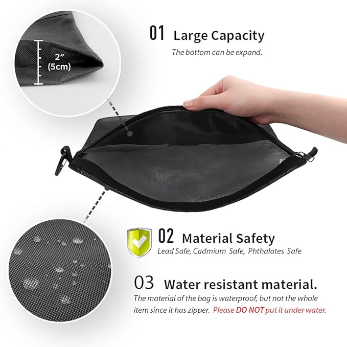 pack all 3 Pcs Water-resistant Material Zipper Pouch Set, Mesh Zipper Bags for Storage, Travel, Office (Black)