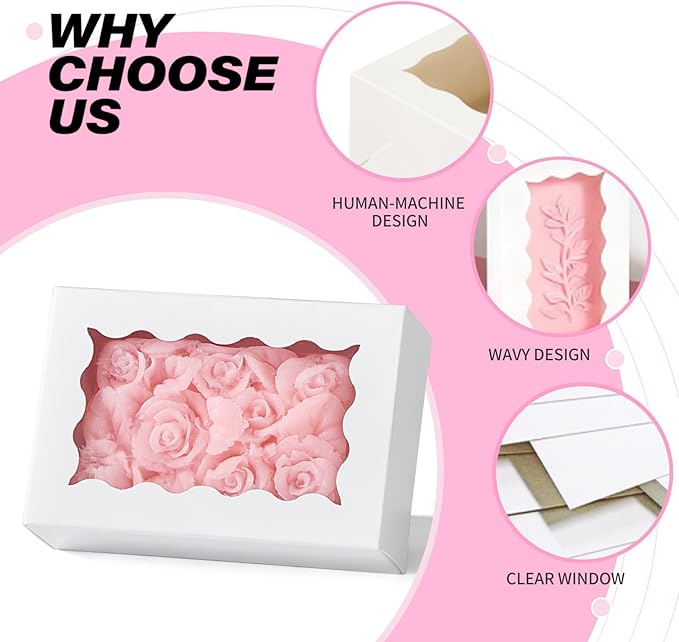 40PCS 3.5x2.36x1.2 inches Elegant White Soap Boxes with window, Homemade Soap Packaging Gift Boxes, Small Bakery Boxes for Macarons, Cookies & Candies, Wedding & Birthday Party Favors