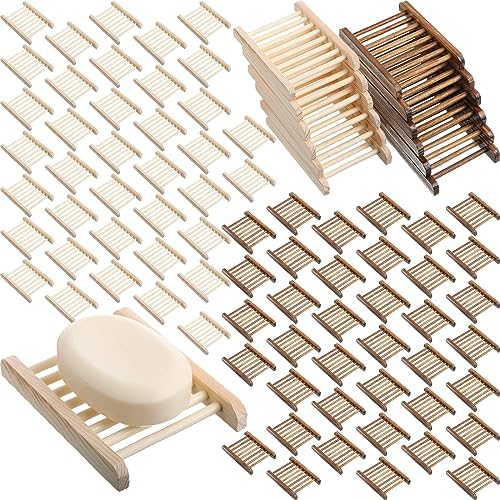 Rtteri 100 Pieces Bamboo Wood Soap Dish Tray Bathroom Wooden Soap Holder Handmade Bathtub Shower Dish Accessories for Home Bathroom Kitchen Sponge Scrubber by Rtteri