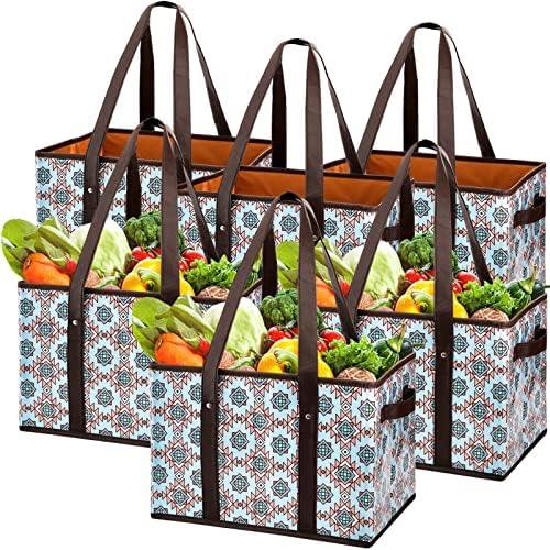 Foraineam Reusable Grocery Bags Set Durable Heavy Duty Tote Bag Collapsible Grocery Shopping Box Bag with Reinforced Bottom by Foraineam